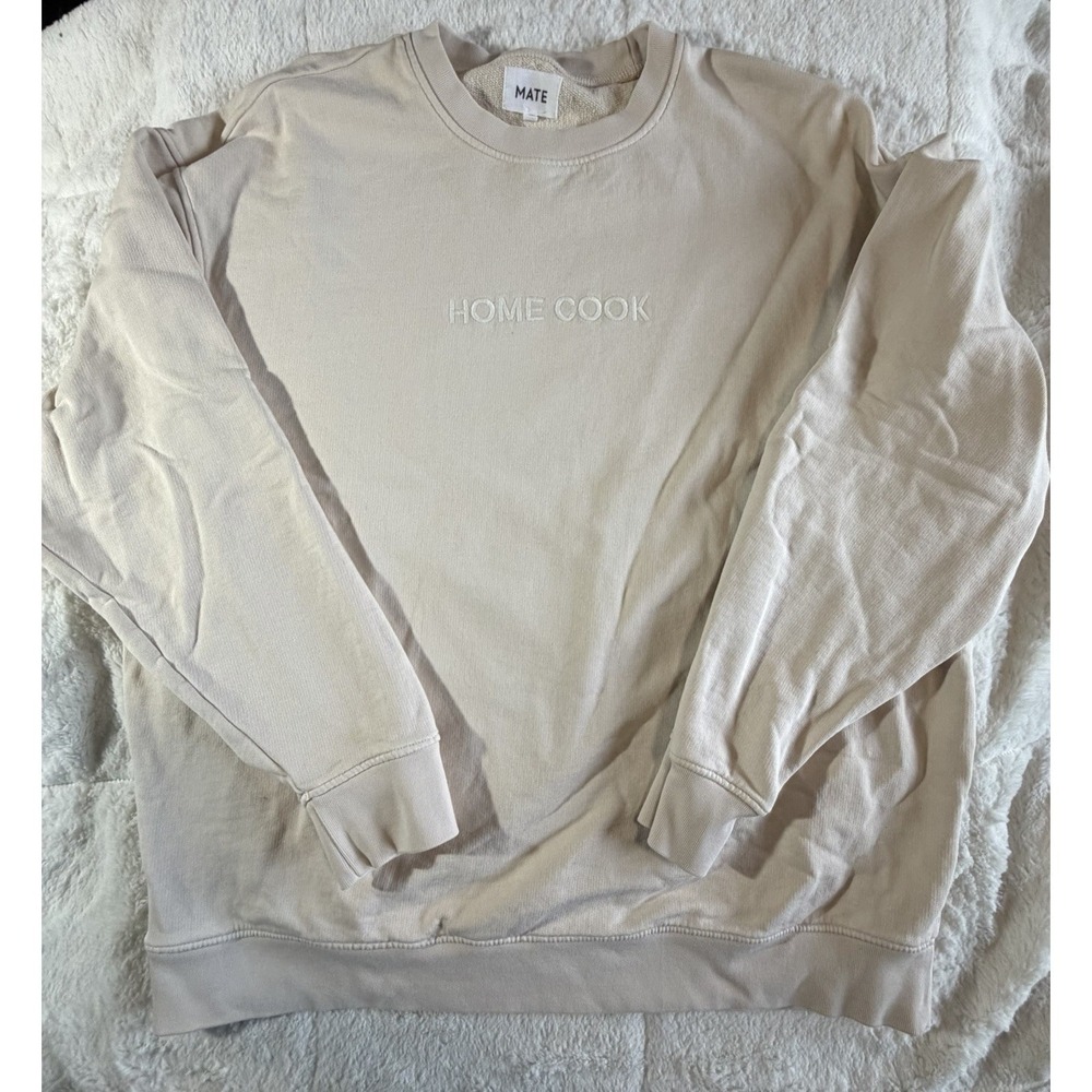 MATE The Label Sweatshirt Womens M/L Organic Cotton Crew Neck Long Sleeve Bone